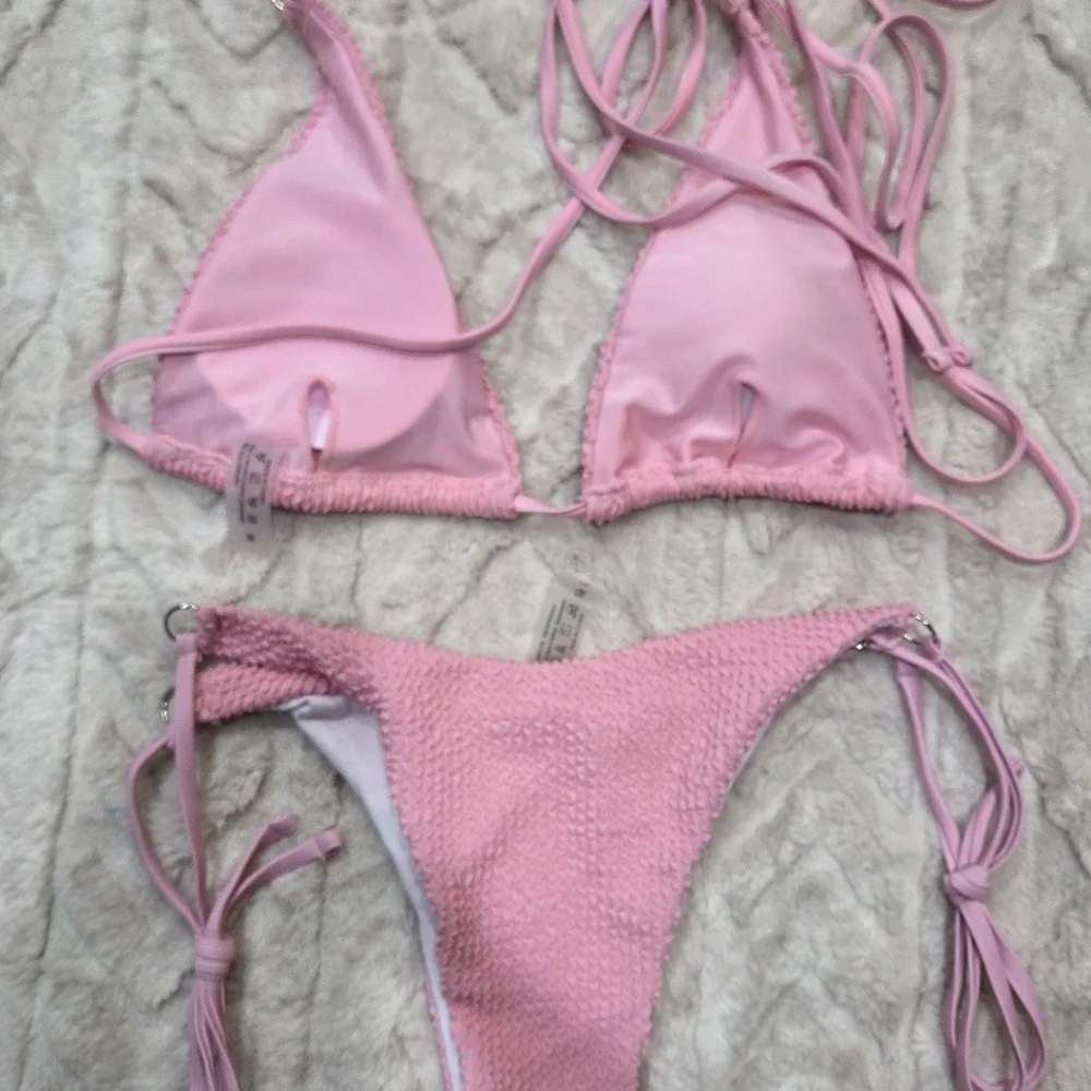 Stunning Pink Women's Swimwear Bikini - Pink New-Adjustable Med Top Large Bottom